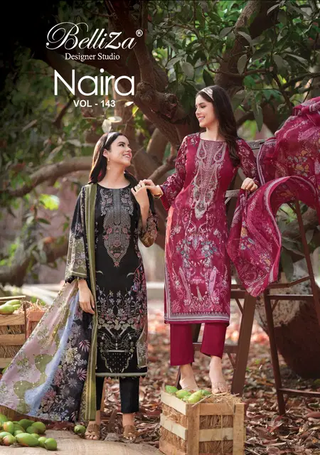 Naira Vol 143 By Belliza Cotton Digital Embroidery Dress Material Wholesalers In Surat
